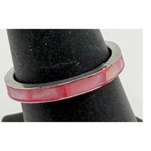 Pink Enamel Band Ring Silver Tone Stackable Size 8